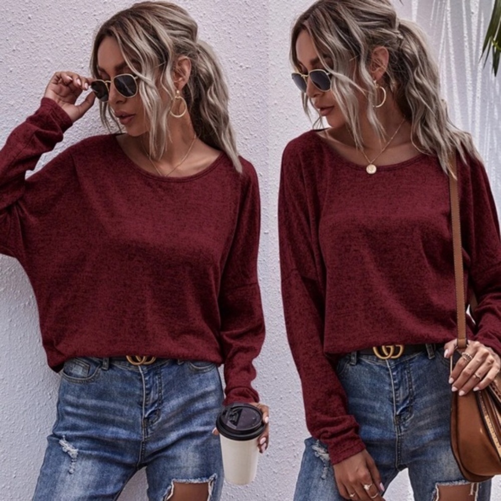 Red Open back twist detail long sleeve top - Picture 14 of 14